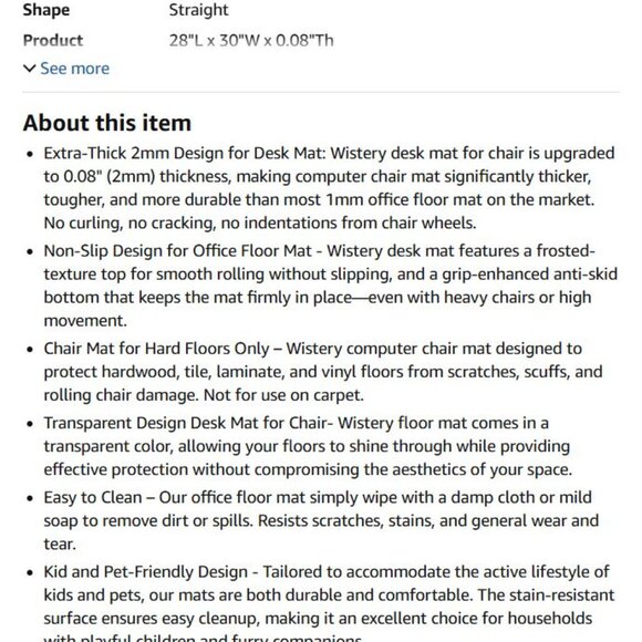 NEW Office Chair Mat for Hardwood Floor - 28"X30" - Picture 7 of 9